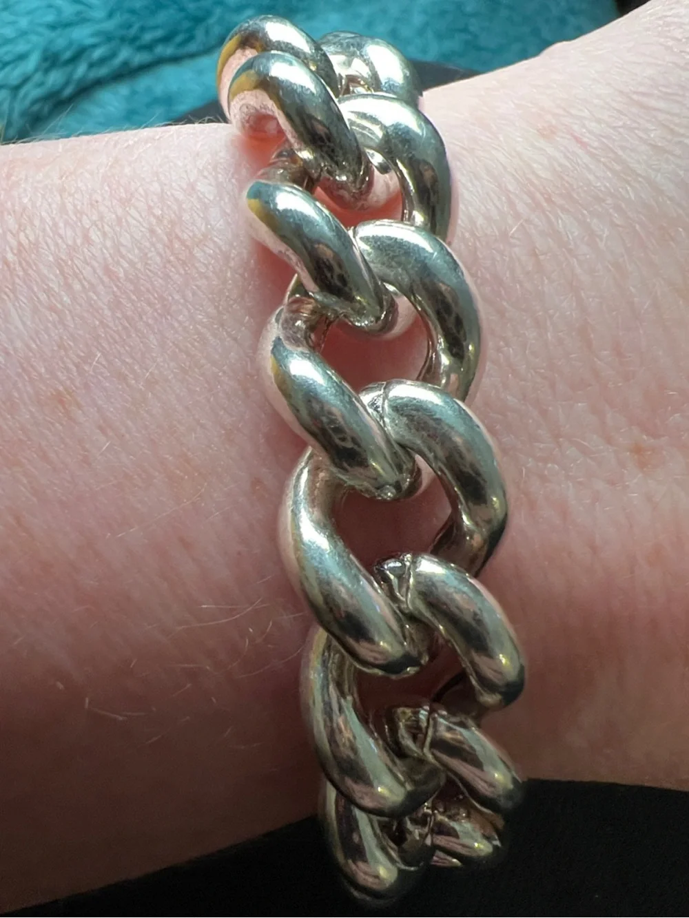 Vintage Chunky Sterling Silver 925 Curb Chain Large Circle Clasp Bracelet